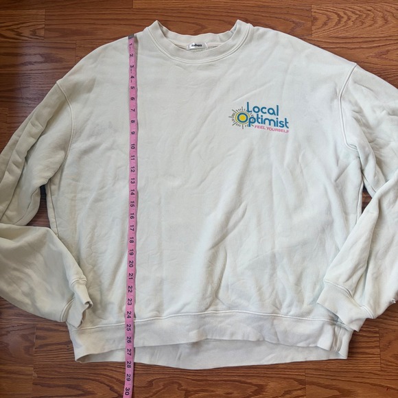 Madhappy Local Optimist Beige Crewneck Sweatshirt Medium Unisex Oversized Yoga - Picture 4 of 12